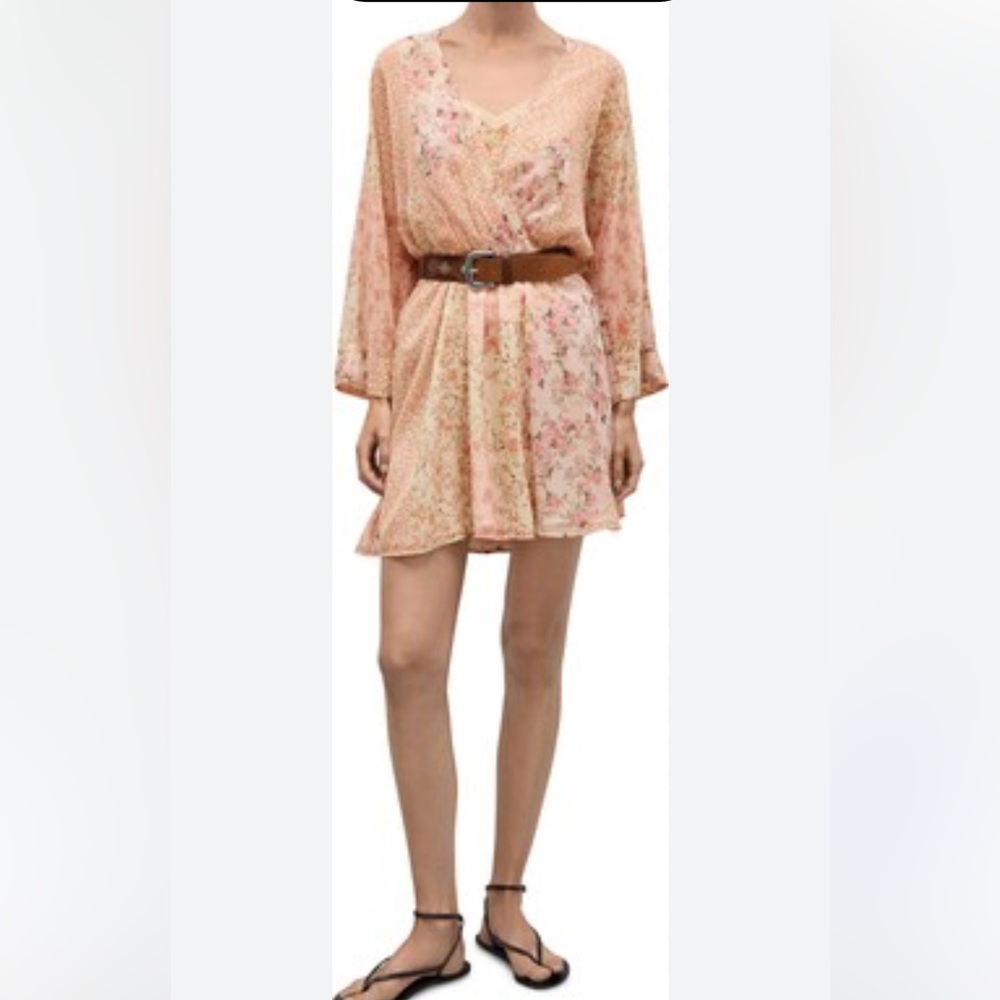 Mango Women’s Cuca Floral Pink Cream Leopard Mini Dress size 2
